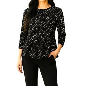 Monteau Black Polka Dot Baby Doll Top Size Small New
